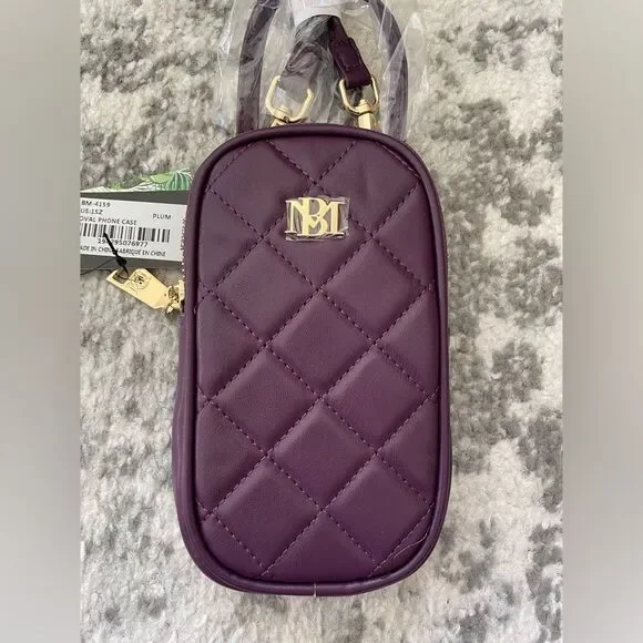 Badgley Mischka Diamond Quilted Oval Crossbody Phone Case in Plum NWT - Picture 2 of 11